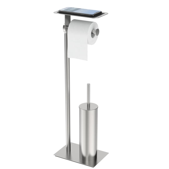 Toilet Paper Holder Stand Brushed Nickel With Toilet Brush Bathroom Storage