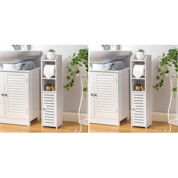 Toilet Paper Holder Stand: No Drill PVC Small Bathroom Cabinet for ...