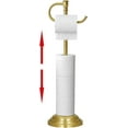 thumbnail image 1 of Toilet Paper Holder Stand for Floor, Brushed Gold Adjustable (12.4" to 22.8") Bathroom Toilet Tissue Holder, Free Standing Toilet Paper Roll Holder with Storage, Stainless Steel, 1 of 18