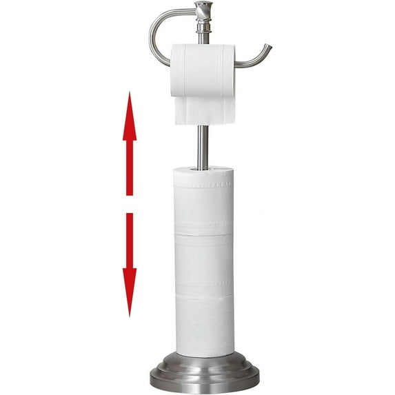 Toilet Paper Holder Stand for Floor, Brushed Nickel Adjustable (12.4" to 22.8") Bathroom Toilet Tissue Holder, Free Standing Toilet Paper Roll Holder with Storage, Stainless Steel