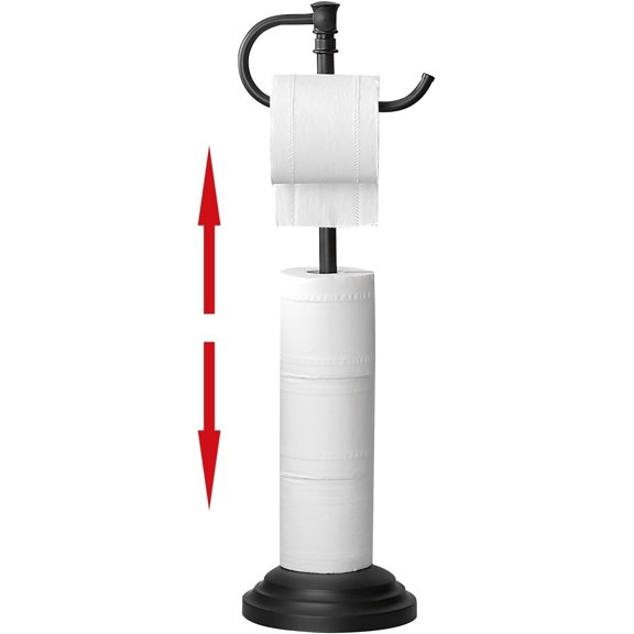 Toilet Paper Holder Stand for Floor,Matte Black Adjustable (12.4" to 22.8") Bathroom Toilet Tissue Holder, Free Standing Toilet Paper Roll Holder with Storage, Stainless Steel