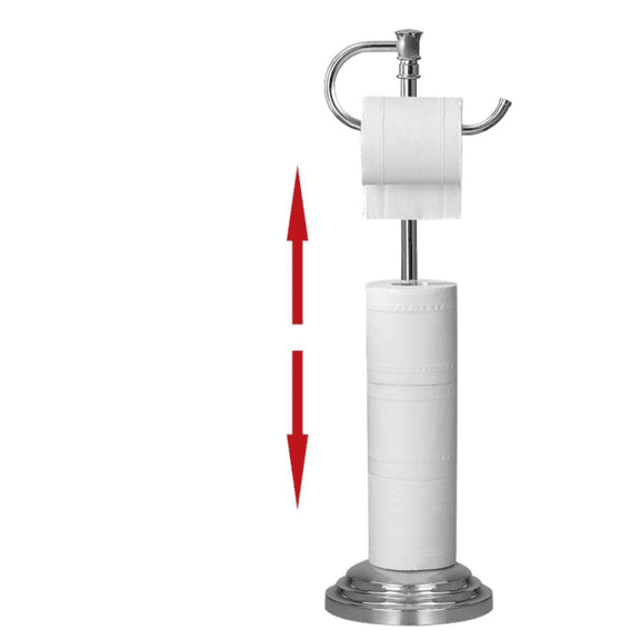 Toilet Paper Holder Stand for Floor, Polished Chrome Adjustable (12.4" to 22.8") Bathroom Toilet Tissue Holder, Free Standing Toilet Paper Roll Holder with Storage, Stainless Steel