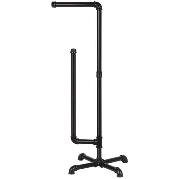 Toilet Paper Holder Stand, Free Standing Tissue Paper Roll Holder, Bathroom Organizer Industrial Cast Iron Pipe, Black