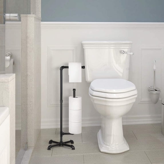 Toilet Paper Holder Stand, Industrial Fashion Bathroom Mental Black