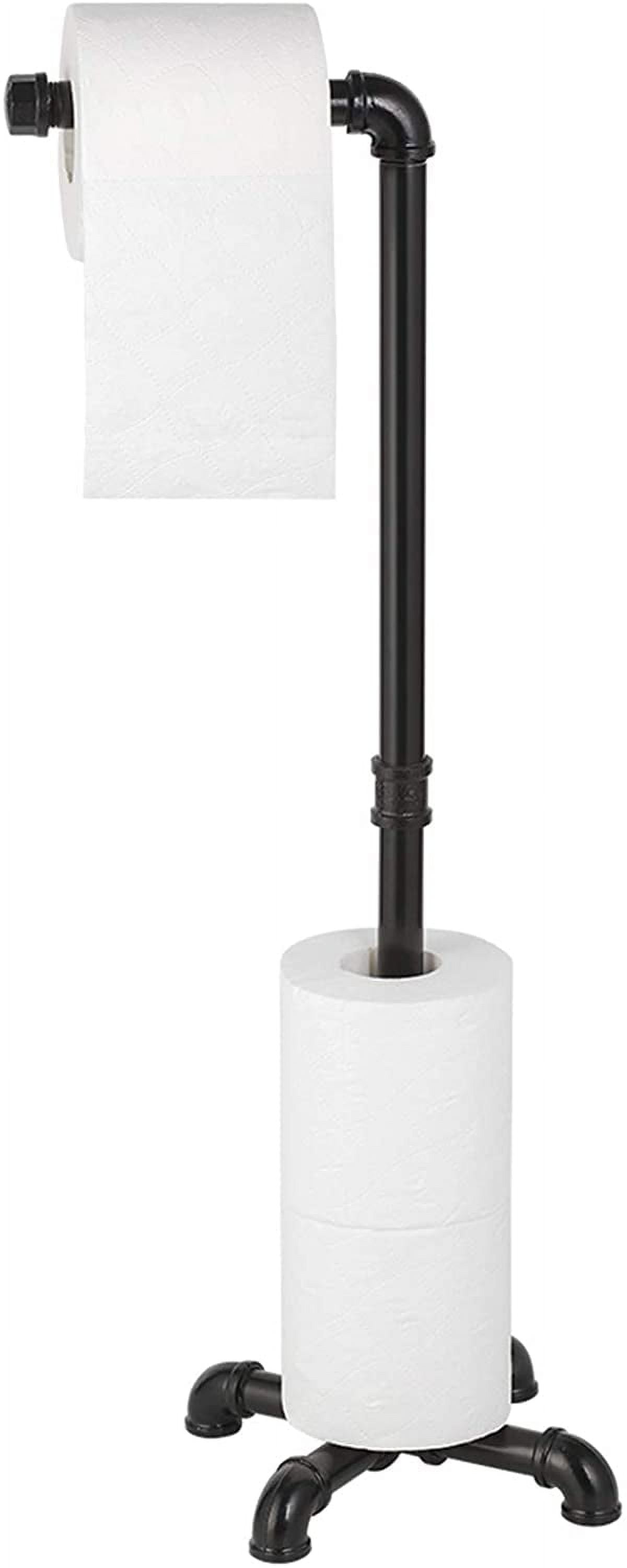 Toilet Paper Holder Stand, Industrial Free Standing Bathroom Tissue Roll Dispenser, Black