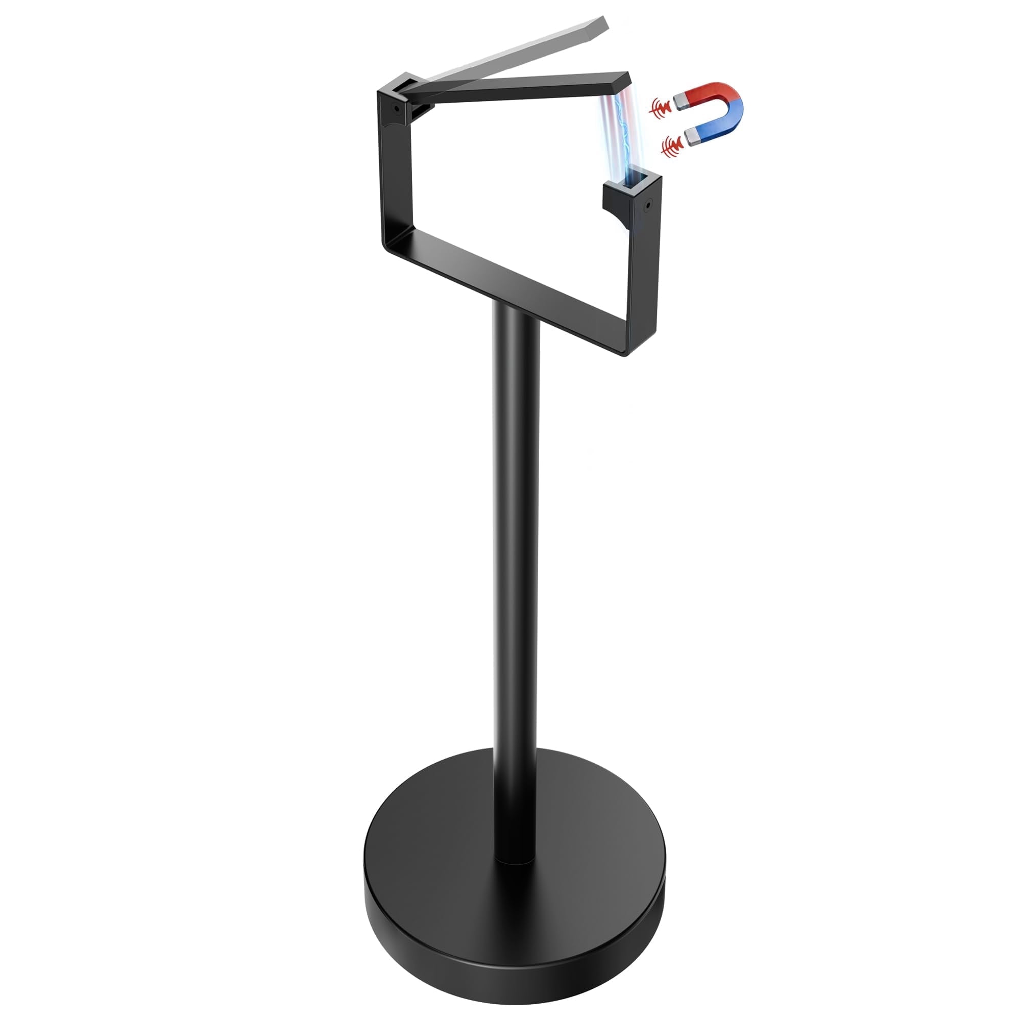 Toilet Paper Holder Stand, Magnetic Closure Toilet Paper Stand with Lift-Up Rotating Arm, SUS304 Stainless Steel Bathroom Toilet Paper Holder Free Standing, Weighted Base (Matte Black)