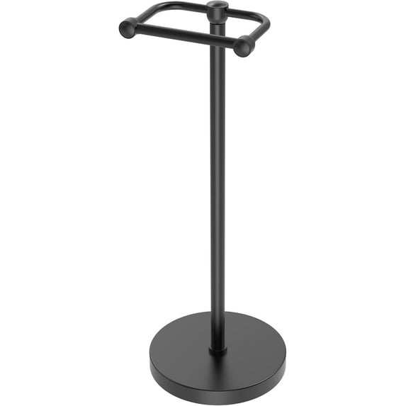 Toilet Paper Holder Stand, Modern Bathroom Free Standing Toilet Paper Roll Holder, Stainless Steel Tissue Rack, Rust-Proof & Heavy Stable Base (Matte Black)