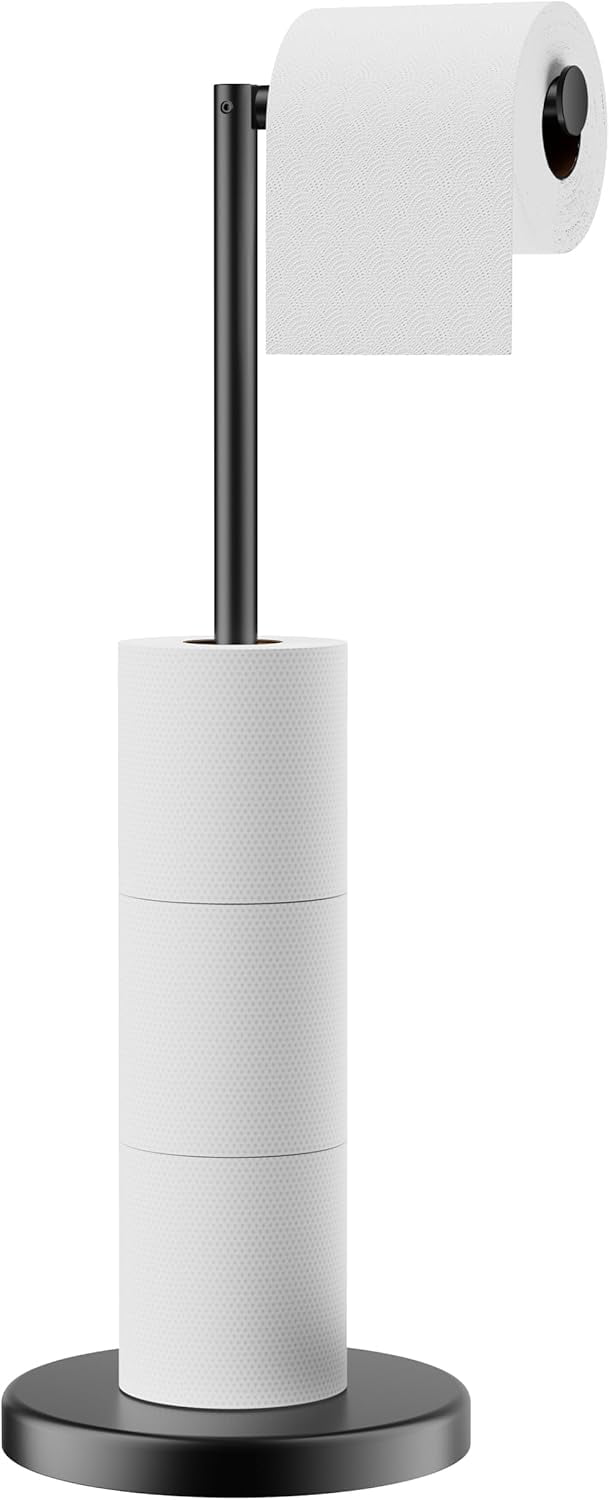 Evolvegoods Freestanding Chrome Toilet Paper Holder – Stainless Steel, Weighted Base, Holds 5 Rolls | No Drill Needed