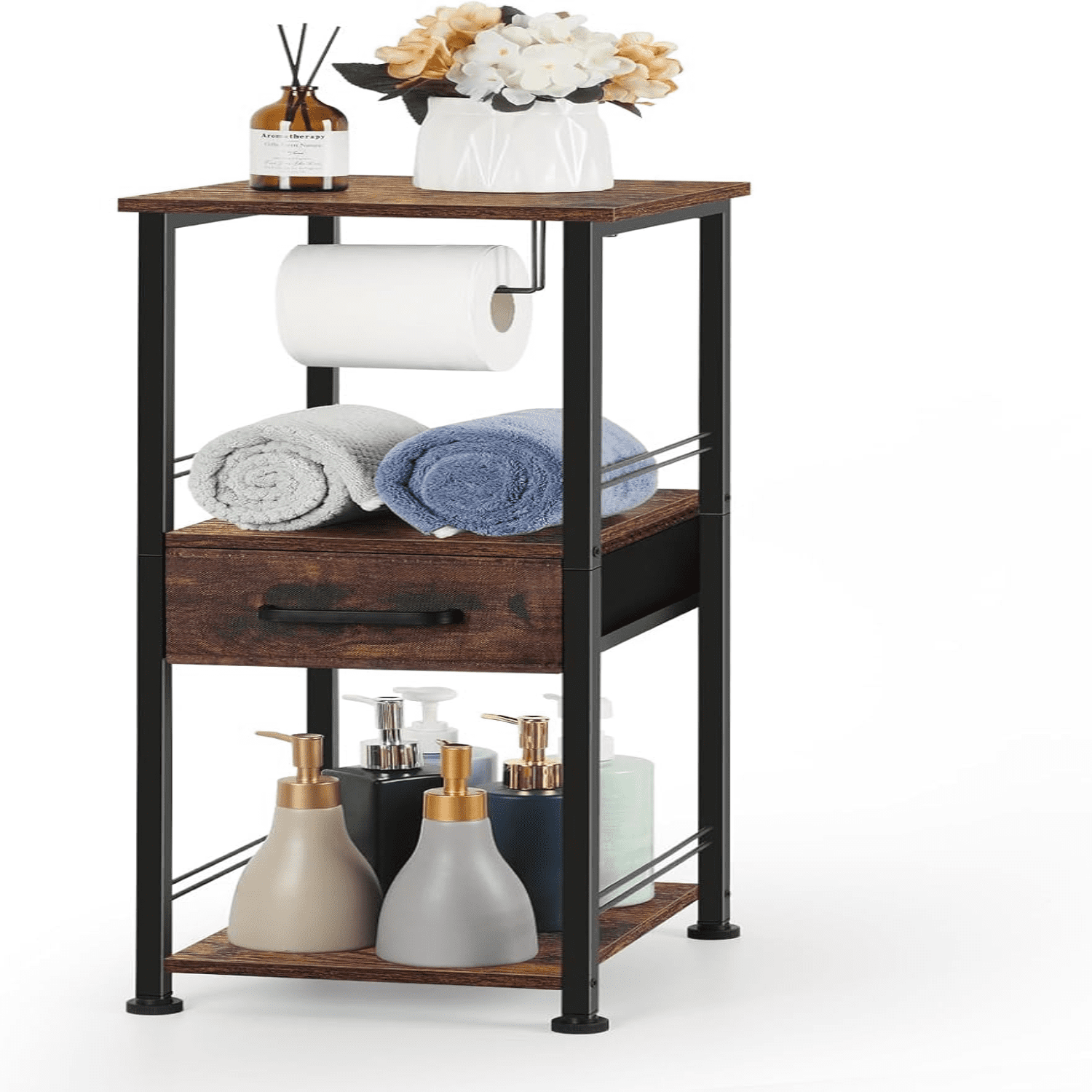 Toilet Paper Holder Stand Narrow Bathroom Storage with Drawer