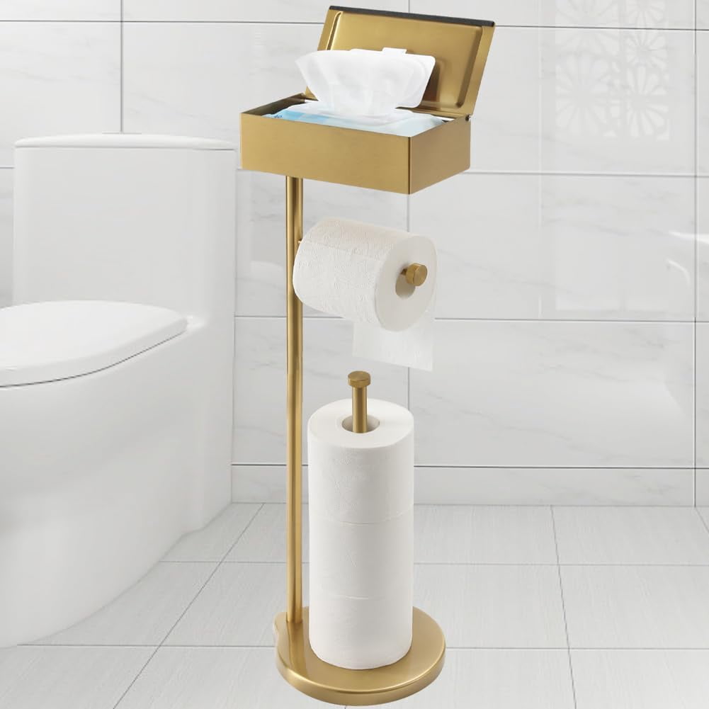 LUSIAINA Adhesive Toilet Paper Holder – Stainless Steel Gold, No-Drill Wall Mount For Bathroom & Kitchen