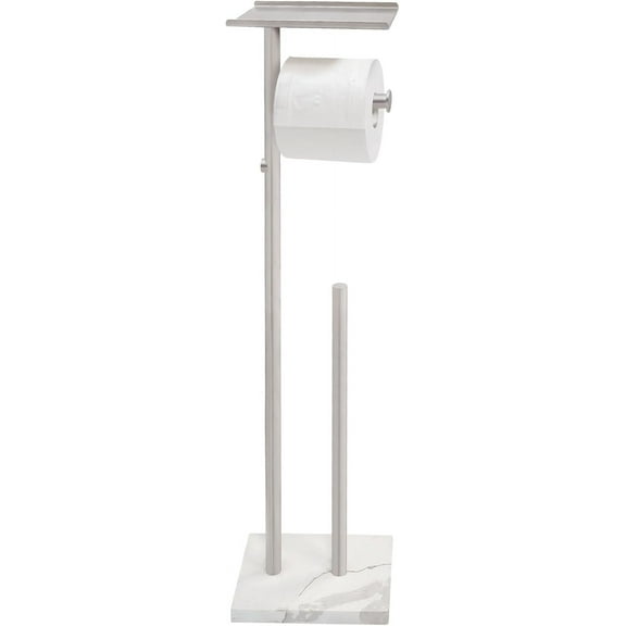 Toilet Paper Holder Stand with Shelf, Marble Base Heavy Free Standing Toilet Paper Double Roll Holders SUS304 Stainless Steel Brushed Nickel, Storages 4 Reserve Rolls Dispenser