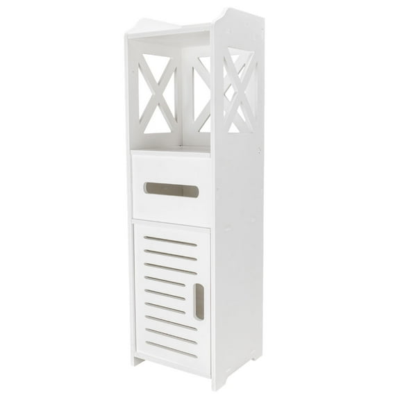 Toilet Paper Holder Stand: Small Bathroom Storage Cabinet with Roll Holder for Small Space，Waterproof Single Door Two Tier Bathroom Cabinet White - White Mini