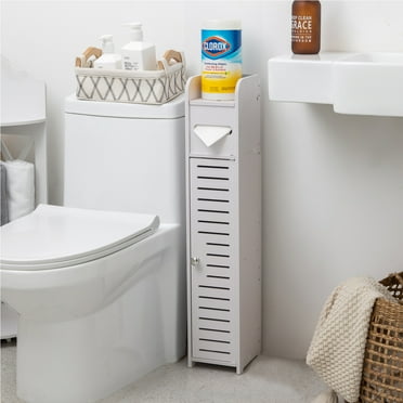 Toilet Paper Holder Stand,Small Bathroom Storage Cabinet for Toilet Paper Storage, Toilet Paper Stand Waterproof for Small Spaces,White by AOJEZOR