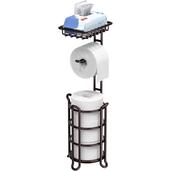 Toilet Paper Holder Stand Tissue Paper Roll Dispenser with Shelf for Bathroom Storage Holds Reserve Mega Rolls-Bronze