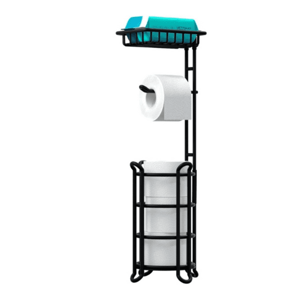 Toilet Paper Holder Stand Tissue Paper Roll Dispenser with Shelf for Bathroom Storage Holds Reserve Mega Rolls-Matte Black