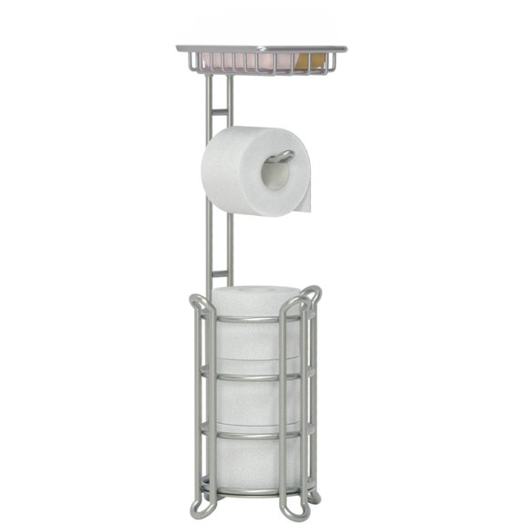 Toilet Paper Holder Stand Tissue Paper Roll Dispenser with Shelf for Bathroom Storage Holds Reserve Mega.