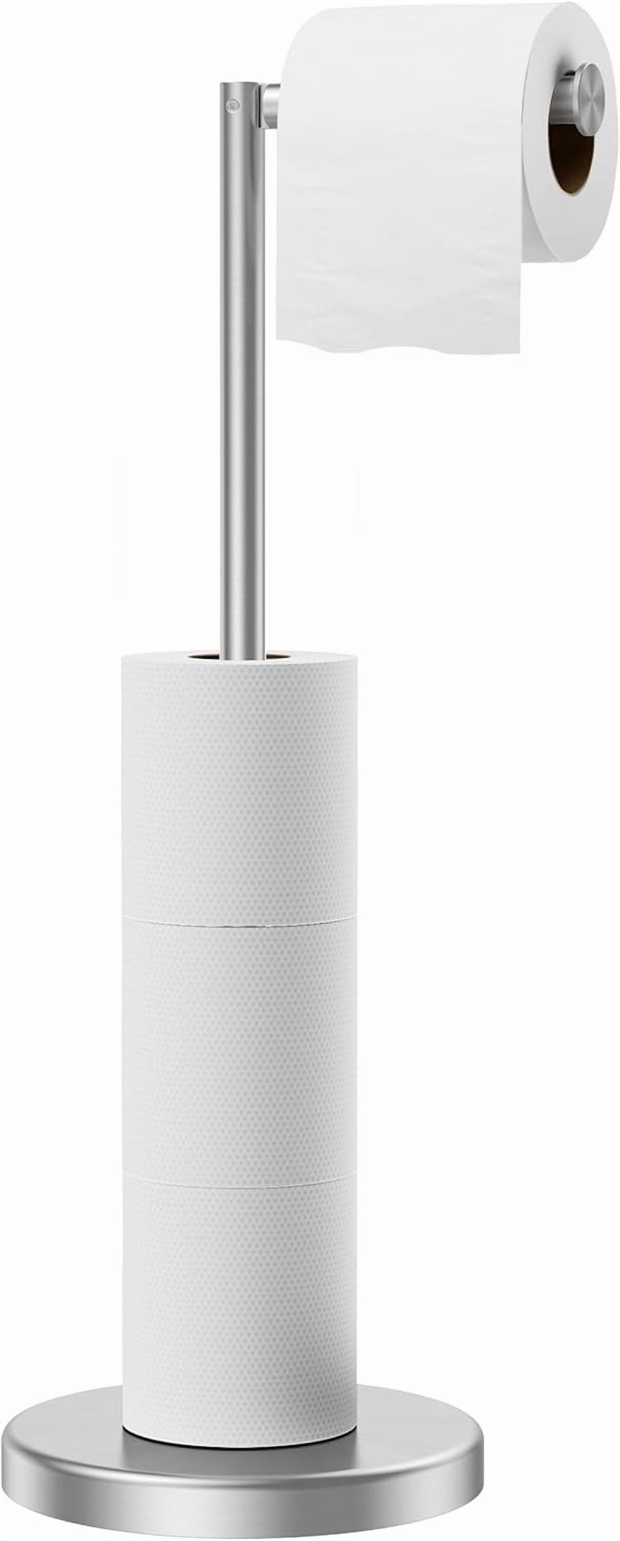 Toilet Paper Holder Stand, Toilet Paper Storage with 4 Rolls, Freestanding Tissue Roll Holder for Bathroom, Durable 304 Stainless Steel and Weighted Base Toilet Paper Stand, Brushed Nickel