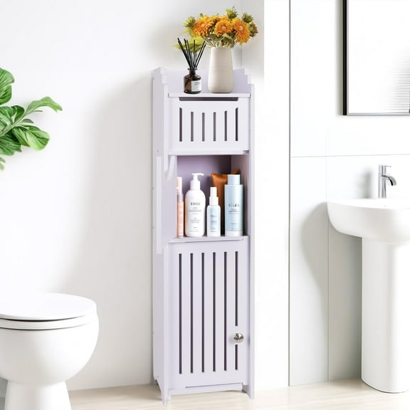 Toilet Paper Holder Stand, Over The Toilet Storage Cabinet for Bathroom, Slim Corner Shelf for Small Space Storage, Small Bathroom Storage Cabinet with Doors, White