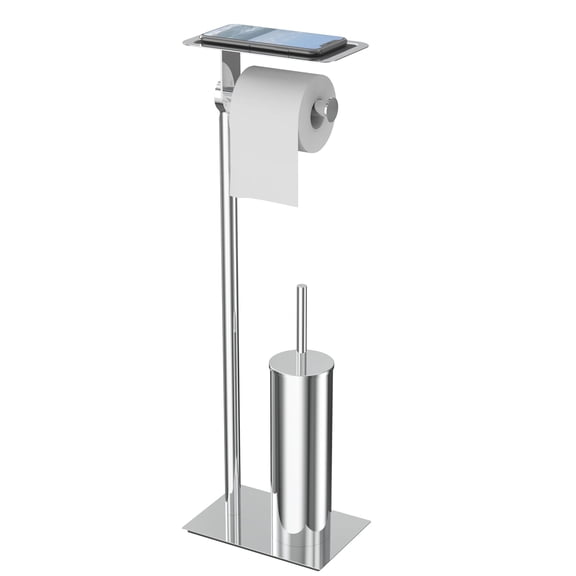 Toilet Paper Holder Stand With Toilet Brush Chrome Free Standing Bathroom Storage