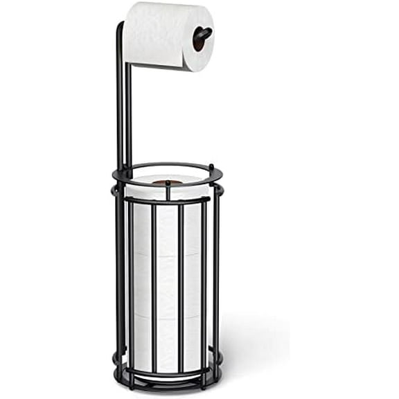 Toilet Paper Holder Stand and Tissue Paper Roll Dispenser for 4 Mega Rolls, Bathroom Free Standing Tissue Roll Storage Holder Rack,Detachable (Black)