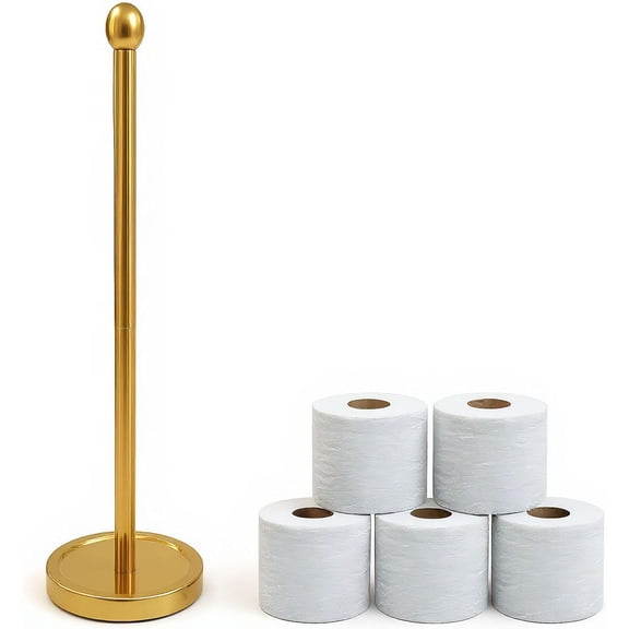 Toilet Paper Holder Stand for Max 5 Paper Rolls, Freestanding TP Holder, Roll Holder Storage, Stainless Steel - Gold