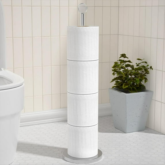 Modern Toilet Paper Holder Stand – Free-Standing, Holds 4 Rolls, Stainless Steel With Matte Black Finish