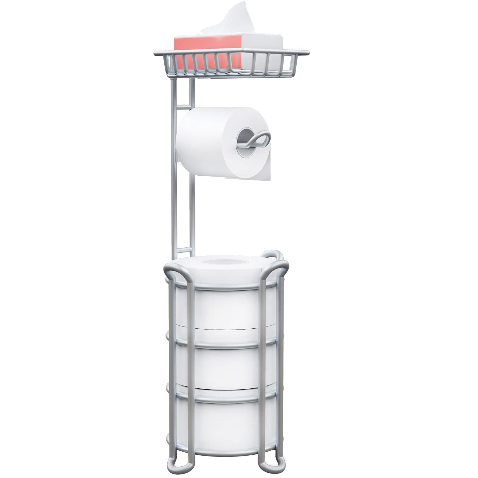 Toilet Paper Holder Stand with Shelf, Free Standing Toilet Tissue Roll ...