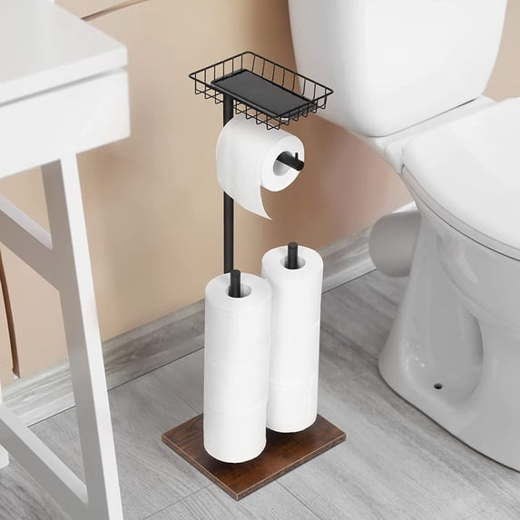 Toilet Paper Holder Stand with Storage Shelf