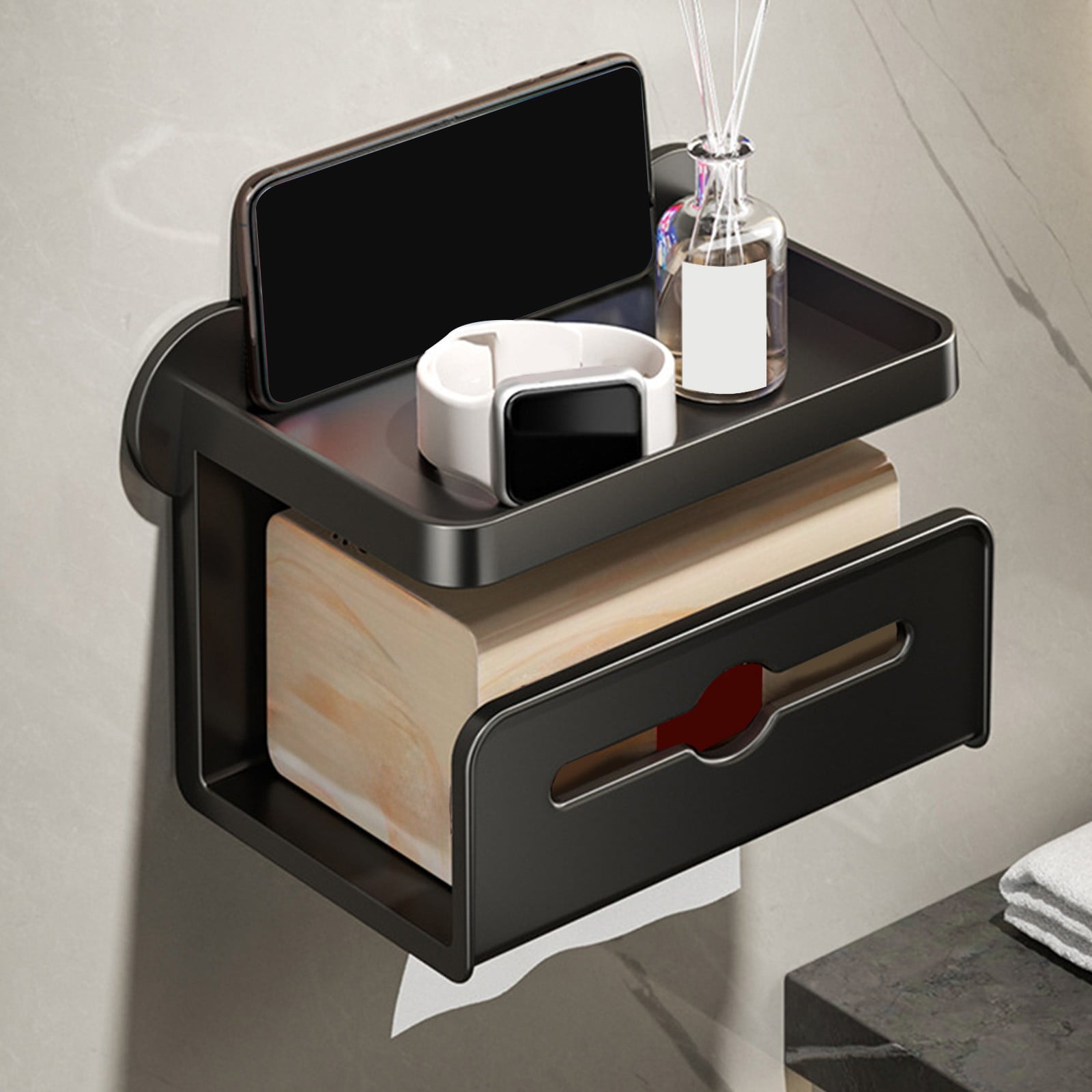 Toilet Paper Holder with Storage, Toilet Wall Mounted Toilet Paper Box