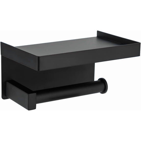 Toilet Paper Holder Tissue Roll Hanger with Shelf SUS304 Stainless Steel Matte Black Bathroom Lavatory Hardware Wall Mount Adhesive