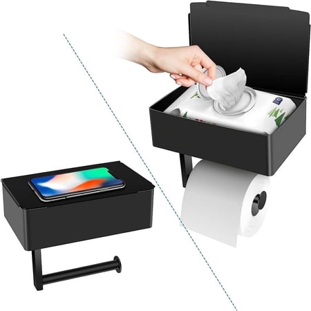 YOYAHATEM Stainless Steel no drill &Wall-Mounted Wet Wipe Dispenser & Toilet Paper Holder with Shelf for Bathroom