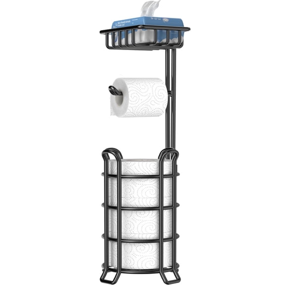 Toilet Paper Holder Toilet Paper Stand and Dispenser for 3 Spare Rolls Metal Wire Free-Standing Toilet Tissue Paper Roll Storage Shelf Bathroom Accessories Storage Organizer Black