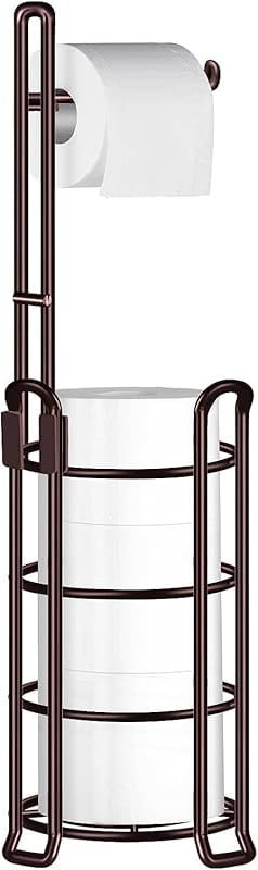 Toilet Paper Holder Toilet Paper Stand and Dispenser for 4 Mega Rolls Metal Wire Free-Standing Toilet Tissue Paper Roll Storage Shelf Bathroom Accessories Storage Organizer Bronze