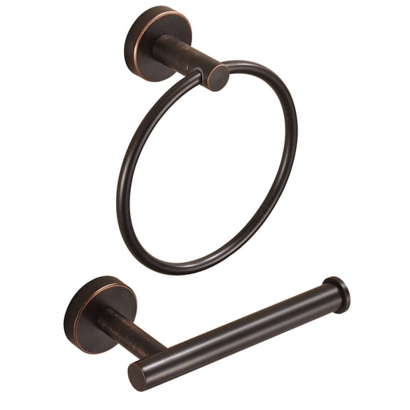 Toilet Paper Holder Towel Holder,Oil Rubbed Toilet Paper Roll Holder Towel Ring Bathroom Hardware Set,Wall Mounted Rustic Farmhouse Rustproof Stainless Steel Bath Accessories 2PC