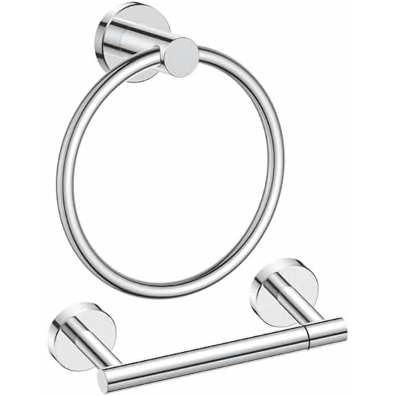 Toilet Paper Holder Wall Mount, SUS304 Stainless Steel Double Post Pivoting Tissue Roll Holder and Hand Towel Ring Set for Bathroom, RV, Bathroom Hardware Accessories Set, Chrome