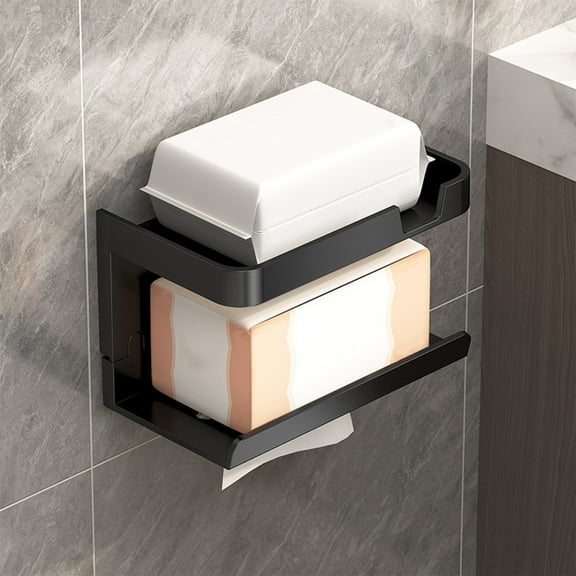 Toilet Paper Holder Wall Mount | Self- Rustproof Plastic Bracket | Matte Black Gray White | 7.08"x4.33"x3.93" | No-Drill Install, Waterproof Shelf, Universal Fit