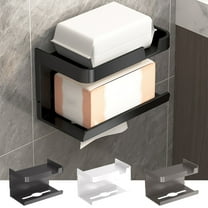 Toilet Paper Holder, Wall Mounted Bathroom Tissue Dispenser, Plastic Material, Self-adhesive, Rust Resistant, for Bathroom, Kitchen, Workspace Use, Black, by FAJHHA
