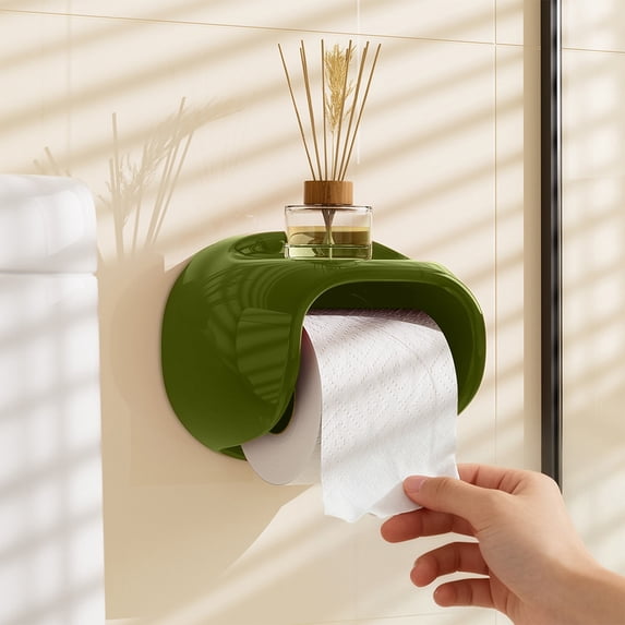Toilet Paper Holder, Wall Mounted Bathroom Tissue Storage Box with Built-In Paper Shaft, Waterproof Plastic Organizer for Bathroom and Kitchen, Space Saving Design