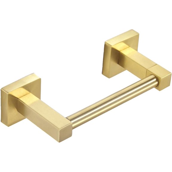 Toilet Paper Holder - Wall Mounted, Brushed Gold, Double Post Pivoting Square, Aluminum Stand for Bathroom