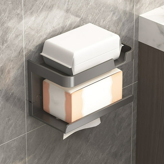 Toilet Paper Holder Wall Mounted, Plastic Material, Self-adhesive Installation, Rust Resistant, for Bathroom and Restroom Organization, Gray Color, by FAJHHA