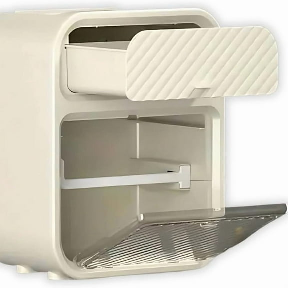 OFEFE Wall Mounted Toilet Paper Holder with Storage Shelf - Adhesive No Drill Bathroom Tissue Dispenser, Waterproof Plastic Organizer with Cover for Small Spaces (White, Large Roll Capacity)