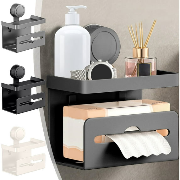 Toilet Paper Holder, Wall Mounted Tissue Box, Suction Cup Roll Rack, No-drill Installation + Space-saving Design, Modern Bathroom Accessory, Ideal for Home Use, Easy to Install, Bathroom Convenience,