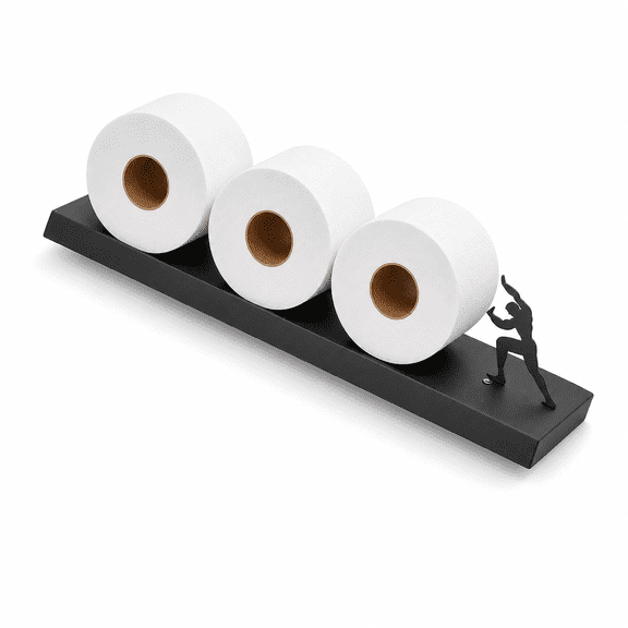 Toilet Paper Holder Wall Mounted Tissue Storage Rack, No Drill Adhesive Floating Shelf for Bathroom Decor, Large Capacity Iron Reserve Creative Design Roll Holder, Black