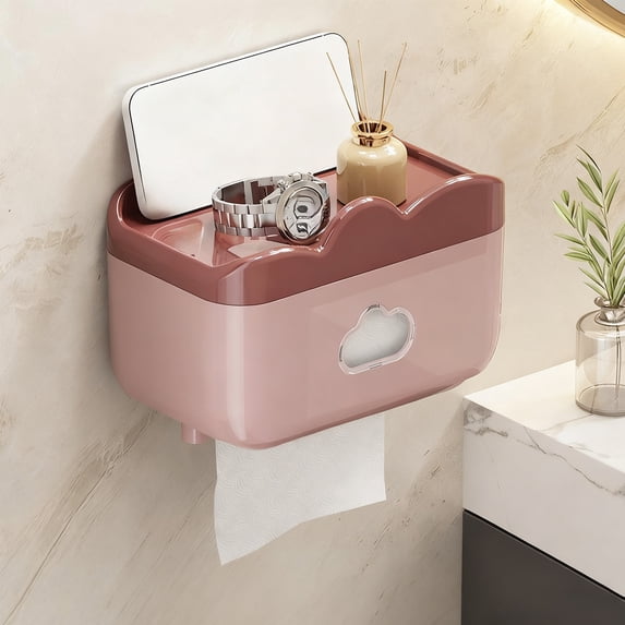 Toilet Paper Holder - Wall Mounted Waterproof Bathroom Roll Holder,Multifunction Dispenser Cat Proof No Drilling, Cloud Shape