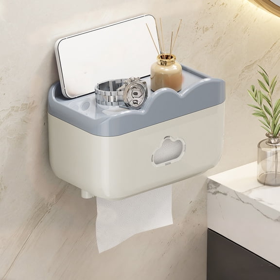 Toilet Paper Holder - Wall Mounted Waterproof Bathroom Roll Holder,Multifunction Dispenser Cat Proof No Drilling, Cloud Shape