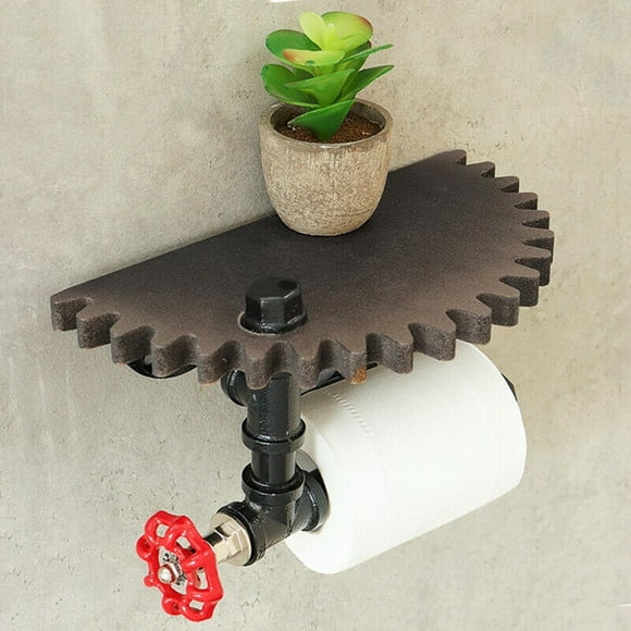 Toilet Paper Holder Wall Shelf Towel Bar Unique Design Wood Office Pipe Bracket Retro Roller Semi-Circle Brown
