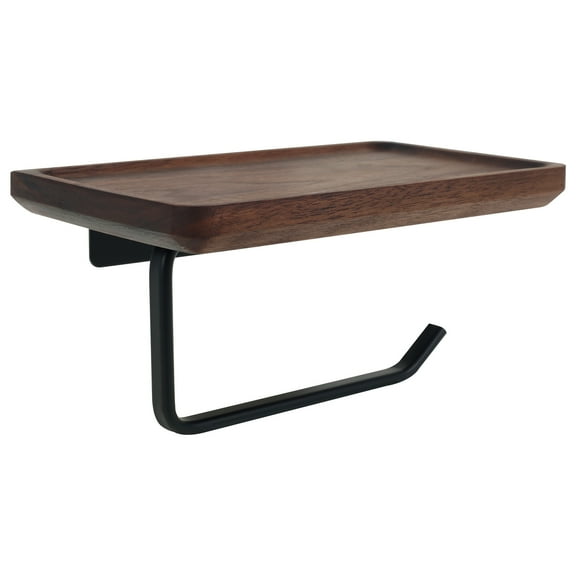 Toilet Paper Holder with Wood Shelf Wall Mount Tissue Paper Roll Holder Minimalist Toilet Paper Holder Rack Toilet Paper Roll Holder with Recess Design for Home Apartment