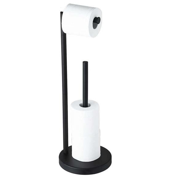 Toilet Paper Holder for Bathroom Floor Freestanding Roll Storage Stainless Steel Rustproof Pedestal Lavatory Tissue Handle (Double Pole) black