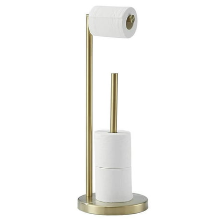 Toilet Paper Holder for Bathroom Floor Freestanding Roll Storage Stainless Steel Rustproof Pedestal Lavatory Tissue Handle (Double Pole) golden