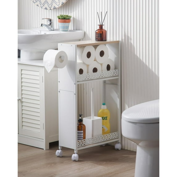 Toilet Paper Holder for Toilet Paper Storage: Small Bathroom Storage Cabinet for Slim Bathroom Tiny Apartment